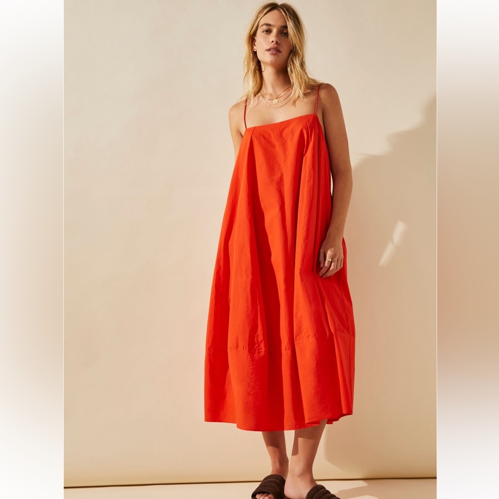 Free People Struttin Midi Dress in Tangerine Tango Spaghetti-Strap Orange Dress